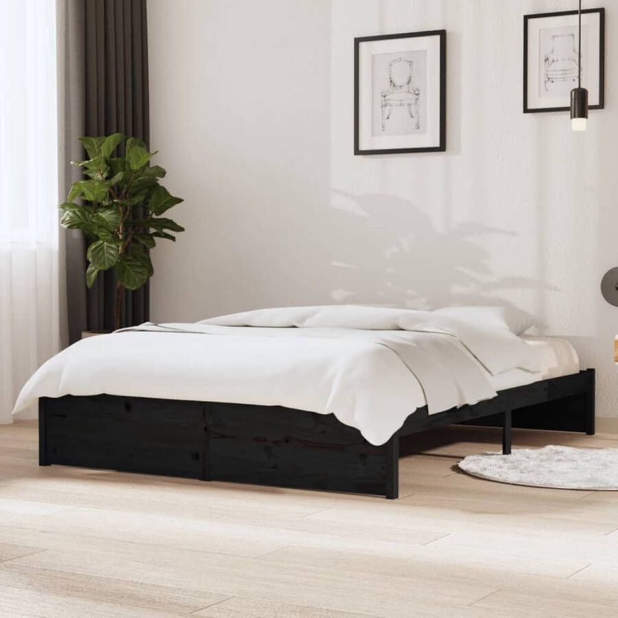 VidaXL -Bedframe-massief-hout-zwart-140x190-cm - Foto 1