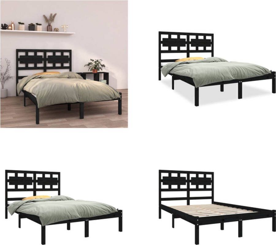 VidaXL Bedframe massief hout zwart 140x190 cm Bedframe Bedframes Tweepersoonsbed Bed