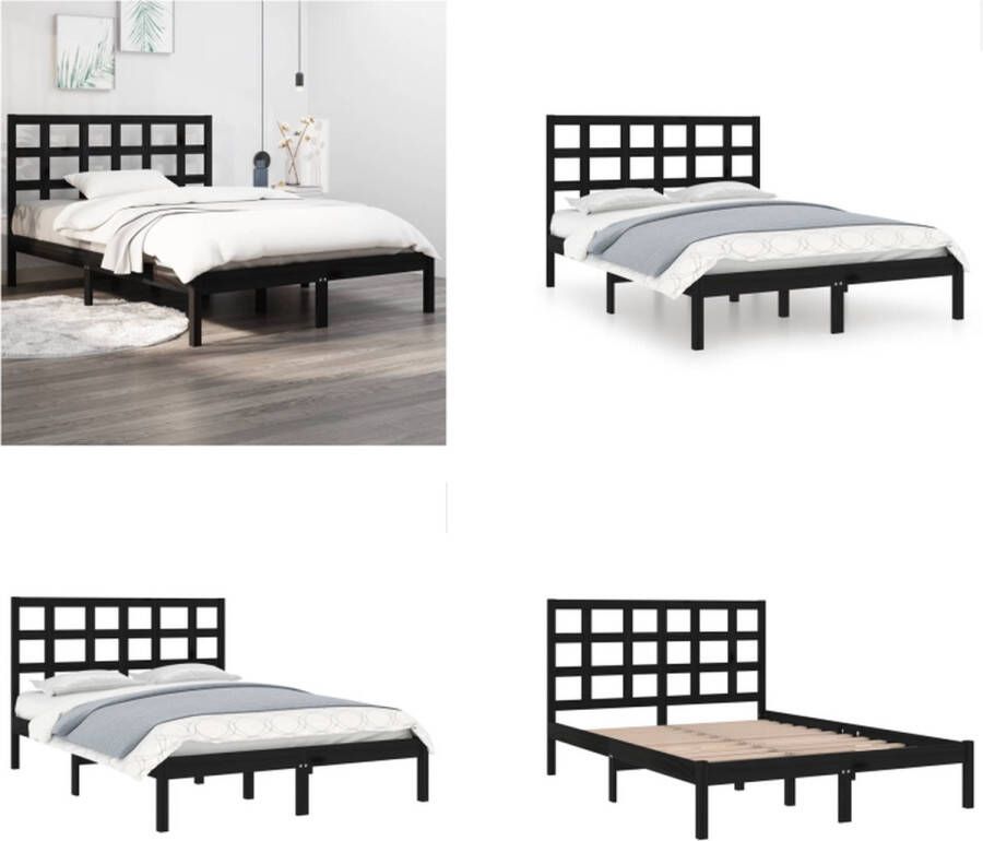 VidaXL Bedframe massief hout zwart 140x190 cm Bedframe Bedframes Tweepersoonsbed Bed