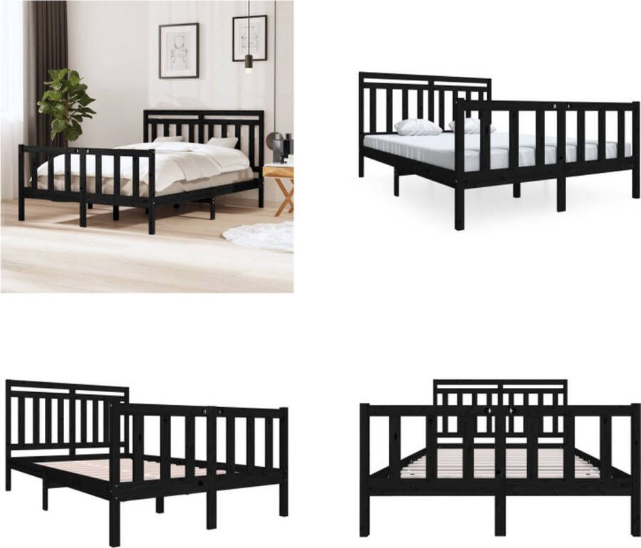 VidaXL Bedframe massief hout zwart 140x190 cm Bedframe Bedframes Tweepersoonsbed Bed - Foto 2
