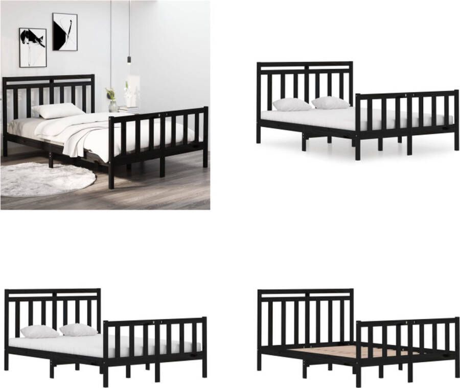 VidaXL Bedframe massief hout zwart 140x190 cm Bedframe Bedframes Tweepersoonsbed Bed - Foto 2
