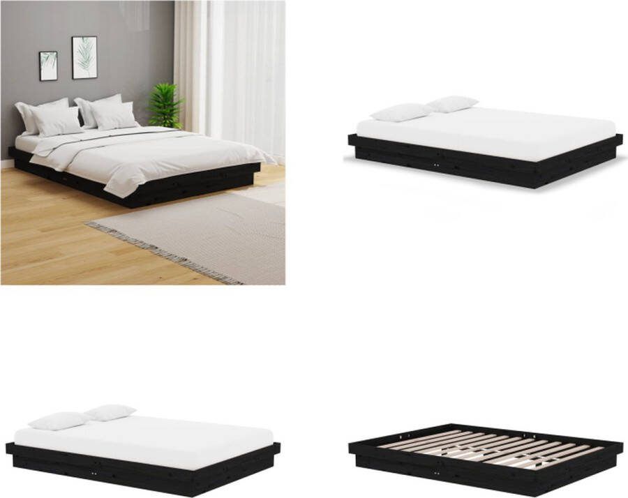 VidaXL Bedframe massief hout zwart 140x190 cm Bedframe Bedframes Tweepersoonsbed Bed