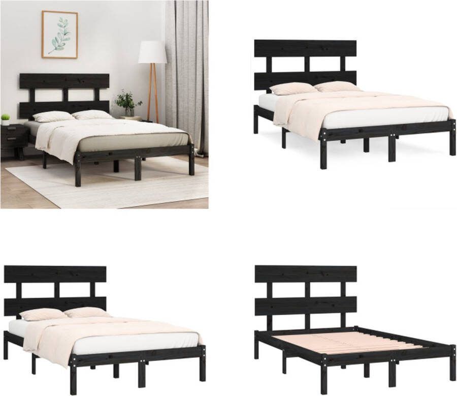 VidaXL Bedframe massief hout zwart 140x190 cm Bedframe Bedframes Tweepersoonsbed Bed