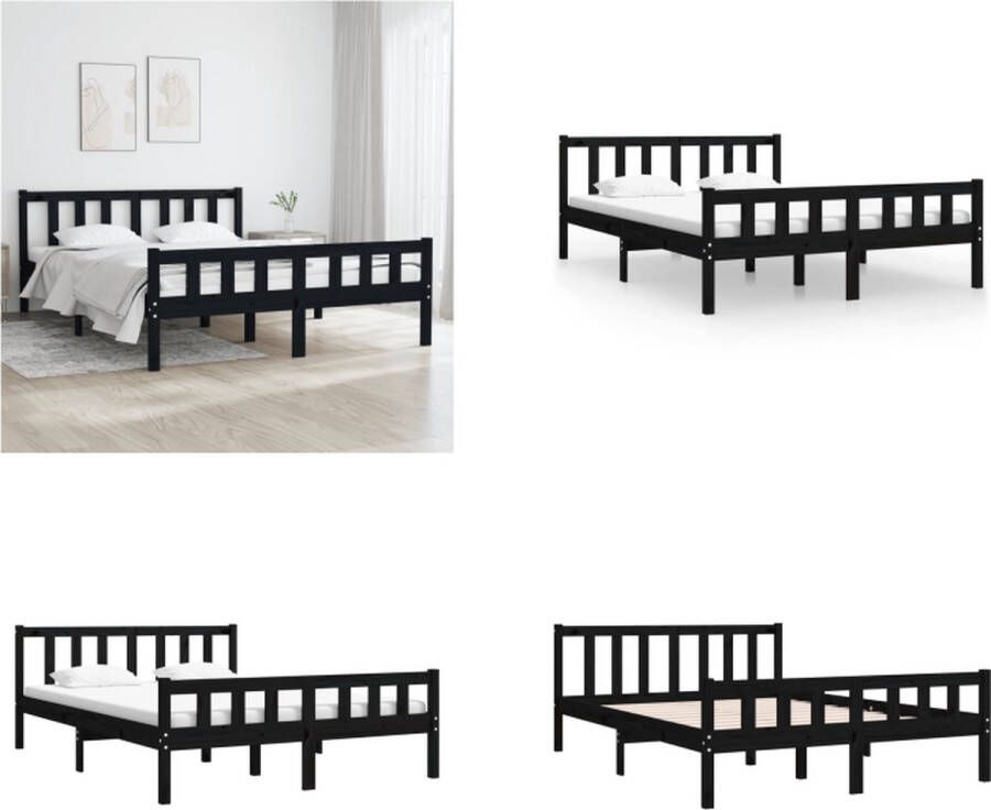 VidaXL Bedframe massief hout zwart 140x190 cm Bedframe Bedframes Tweepersoonsbed Bed