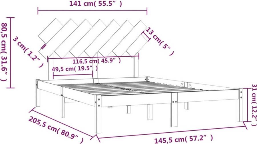 VidaXL -Bedframe-massief-hout-zwart-140x200-cm - Foto 2
