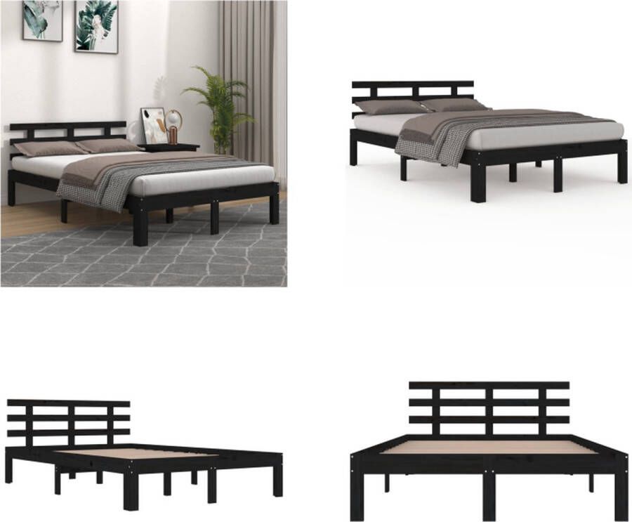 VidaXL Bedframe massief hout zwart 140x200 cm Bedframe Bedframes Bed Bedbodem