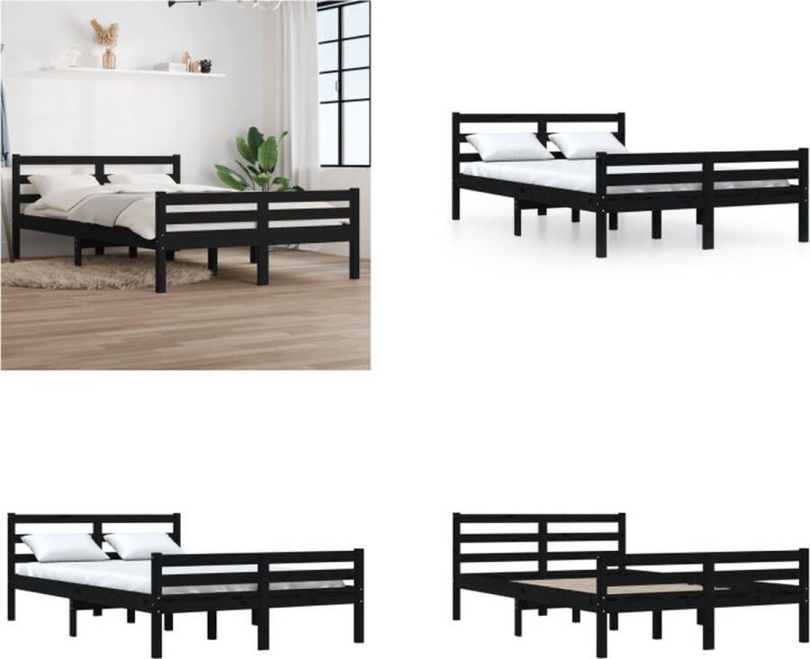 VidaXL Bedframe massief hout zwart 140x200 cm Bedframe Bedframes Bed Bedbodem - Foto 2