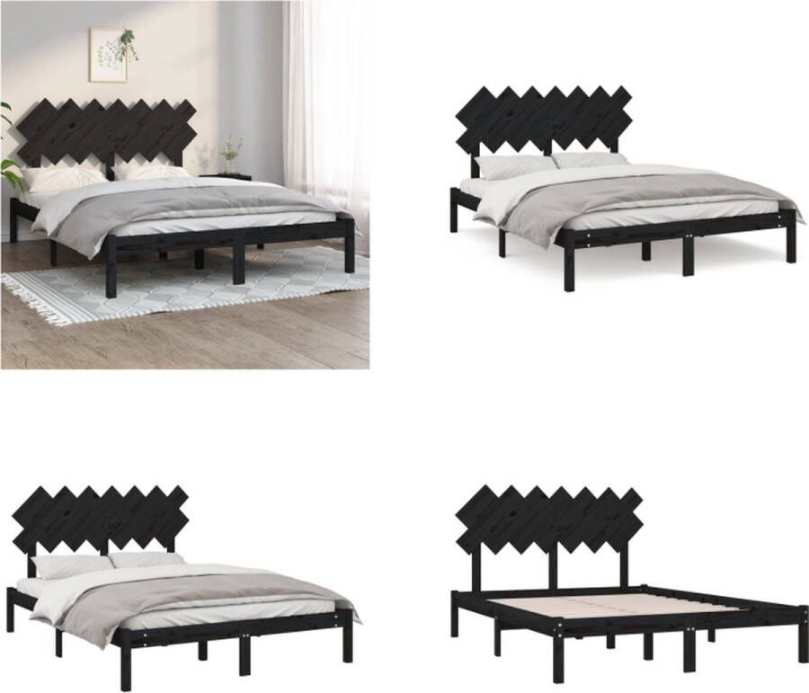 VidaXL Bedframe massief hout zwart 140x200 cm Bedframe Bedframes Bed Bedbodem