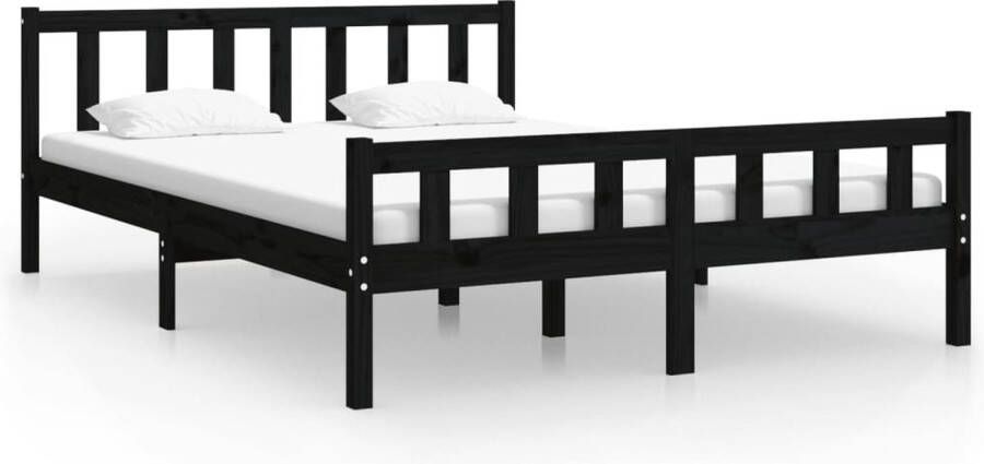 VidaXL -Bedframe-massief-hout-zwart-150x200-cm-5FT-King-Size