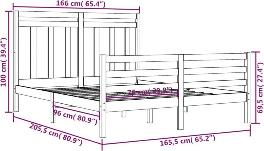 VidaXL -Bedframe-massief-hout-zwart-160x200-cm - Foto 2