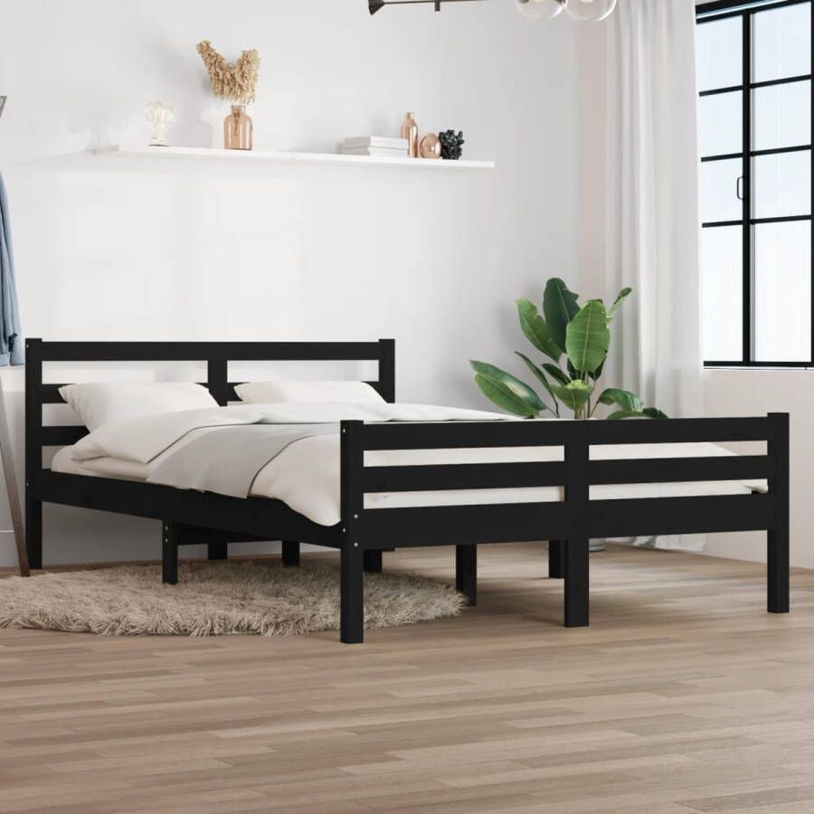 VidaXL Bedframe Massief Hout Zwart 160x200 cm Houten Bedframe Tweepersoons Bed Modern Bed Zwarte Bed Slaapkamers Meubels