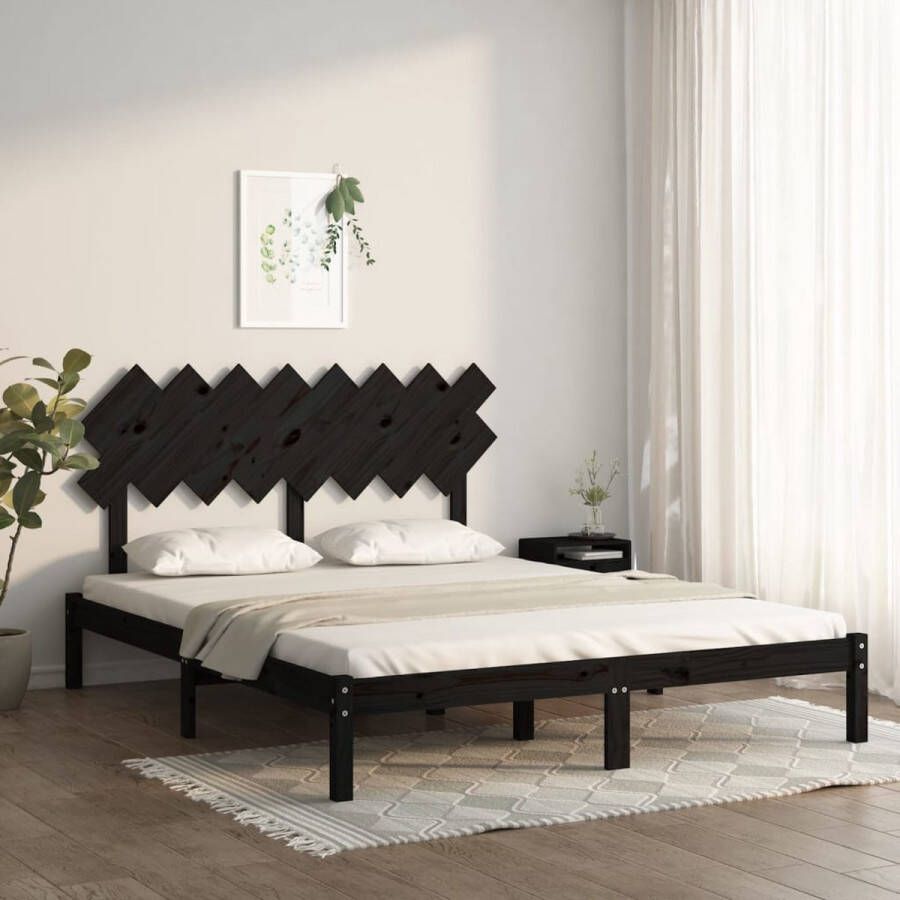 VidaXL -Bedframe-massief-hout-zwart-160x200-cm
