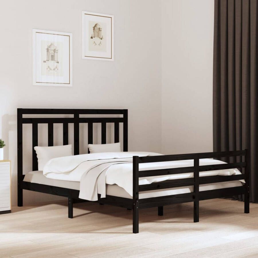 VidaXL -Bedframe-massief-hout-zwart-160x200-cm