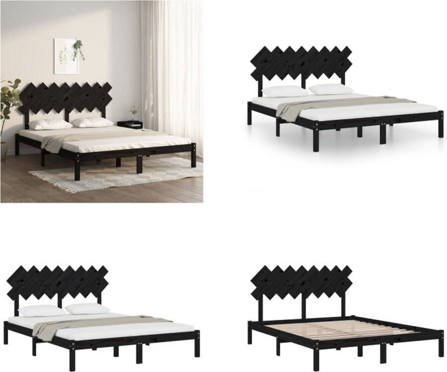 VidaXL Bedframe massief hout zwart 160x200 cm Bedframe Bedframes Bed Bedbodem
