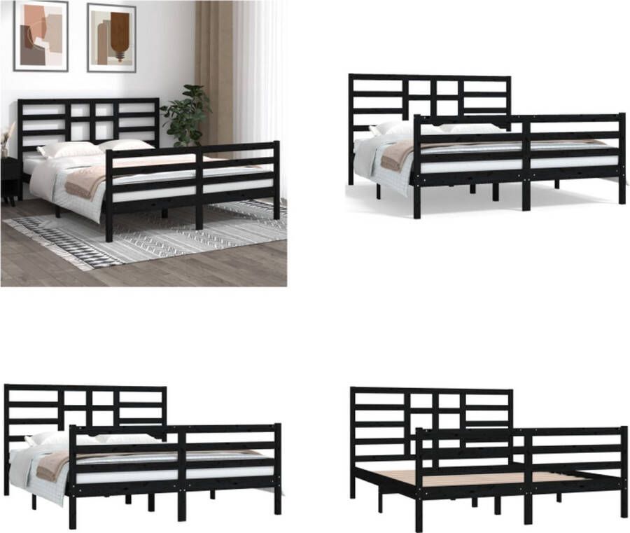 VidaXL Bedframe massief hout zwart 160x200 cm Bedframe Bedframes Bed Bedbodem