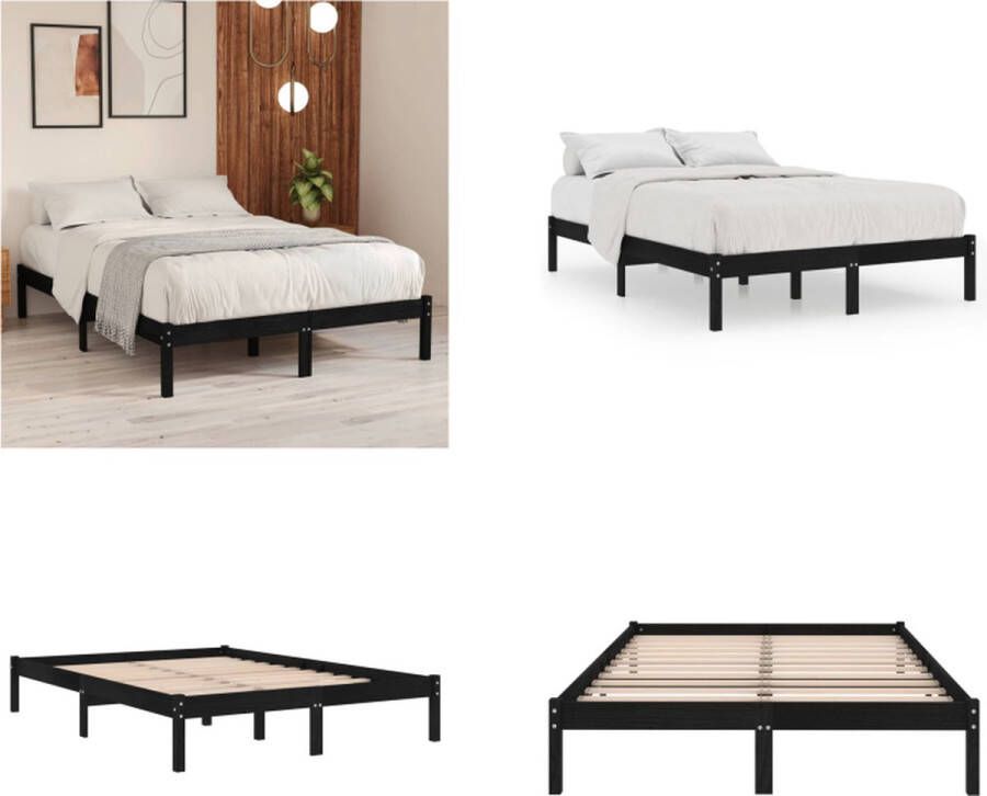 VidaXL Bedframe massief hout zwart 180x200 cm 6FT Super King Bedframe Bed Frame Bed Frames