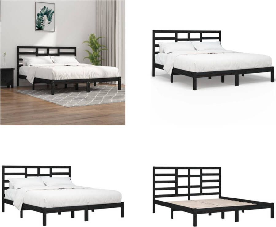 VidaXL Bedframe massief hout zwart 180x200 cm 6FT Super King Bedframe Bedframes Bed Bedbodem - Foto 3