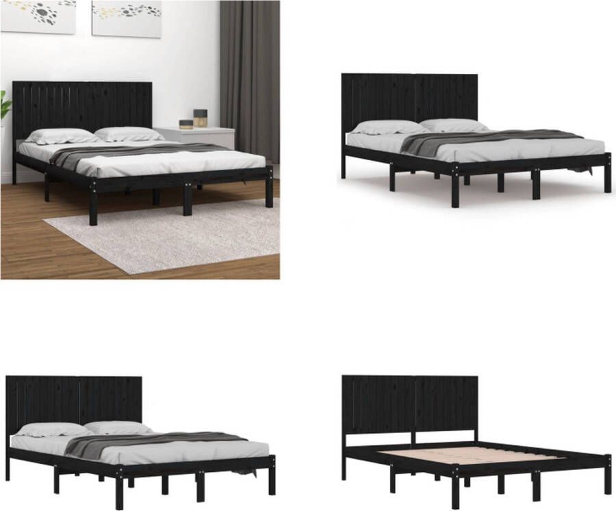 VidaXL Bedframe massief hout zwart 180x200 cm 6FT Super King Bedframe Bedframes Bed Bedbodem