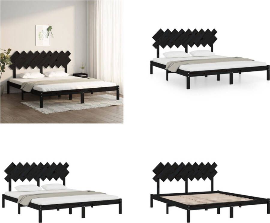 VidaXL Bedframe massief hout zwart 180x200 cm 6FT Super King Bedframe Bedframes Bed Bedbodem