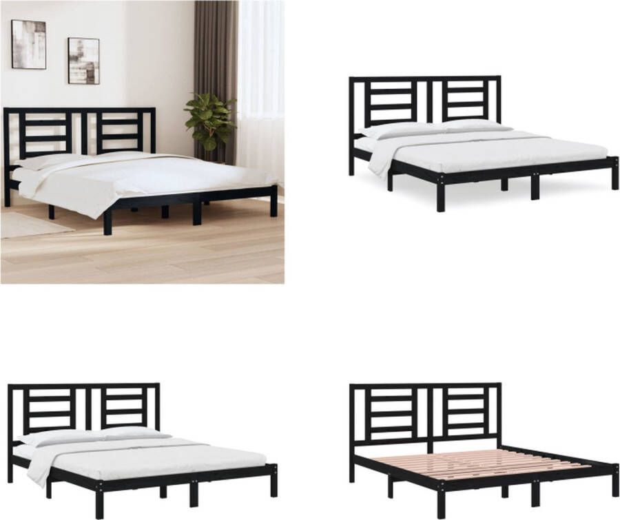 VidaXL Bedframe massief hout zwart 180x200 cm 6FT Super King Bedframe Bedframes Bed Bedbodem