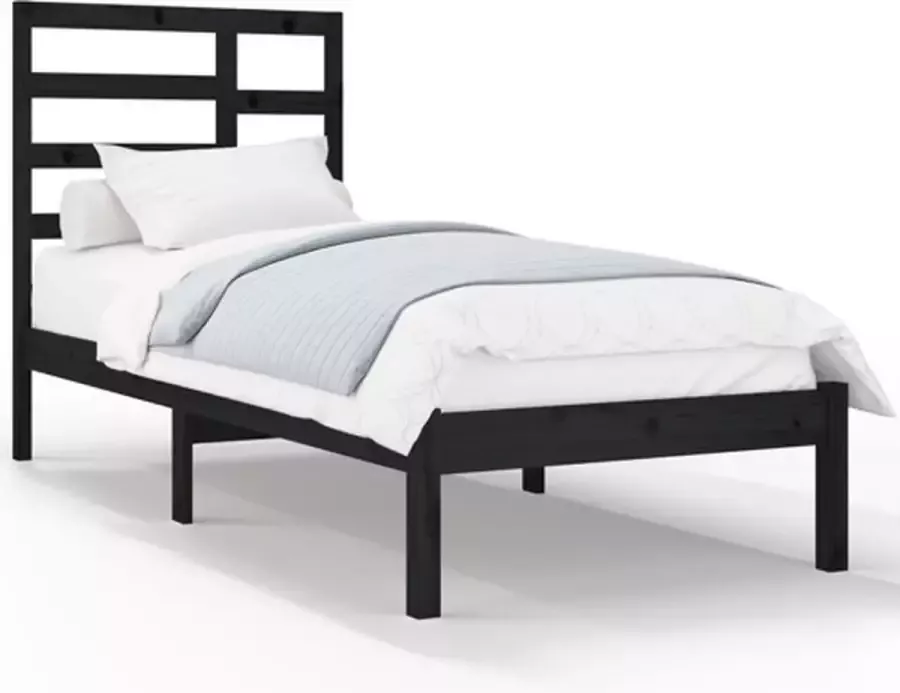 VidaXL -Bedframe-massief-hout-zwart-75x190-cm-2FT6-Small-Single