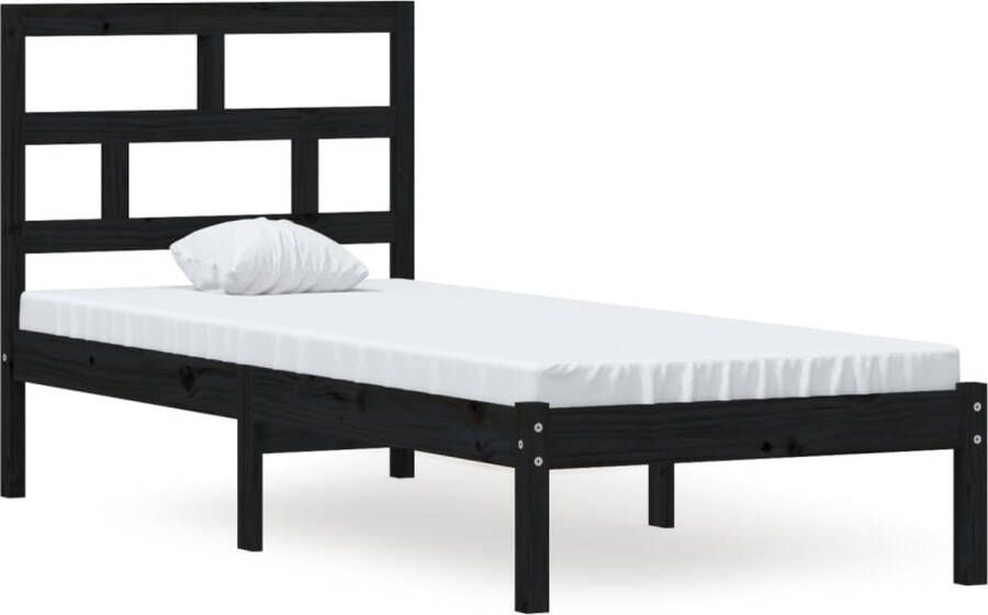 VidaXL -Bedframe-massief-hout-zwart-75x190-cm-2FT6-Small-Single