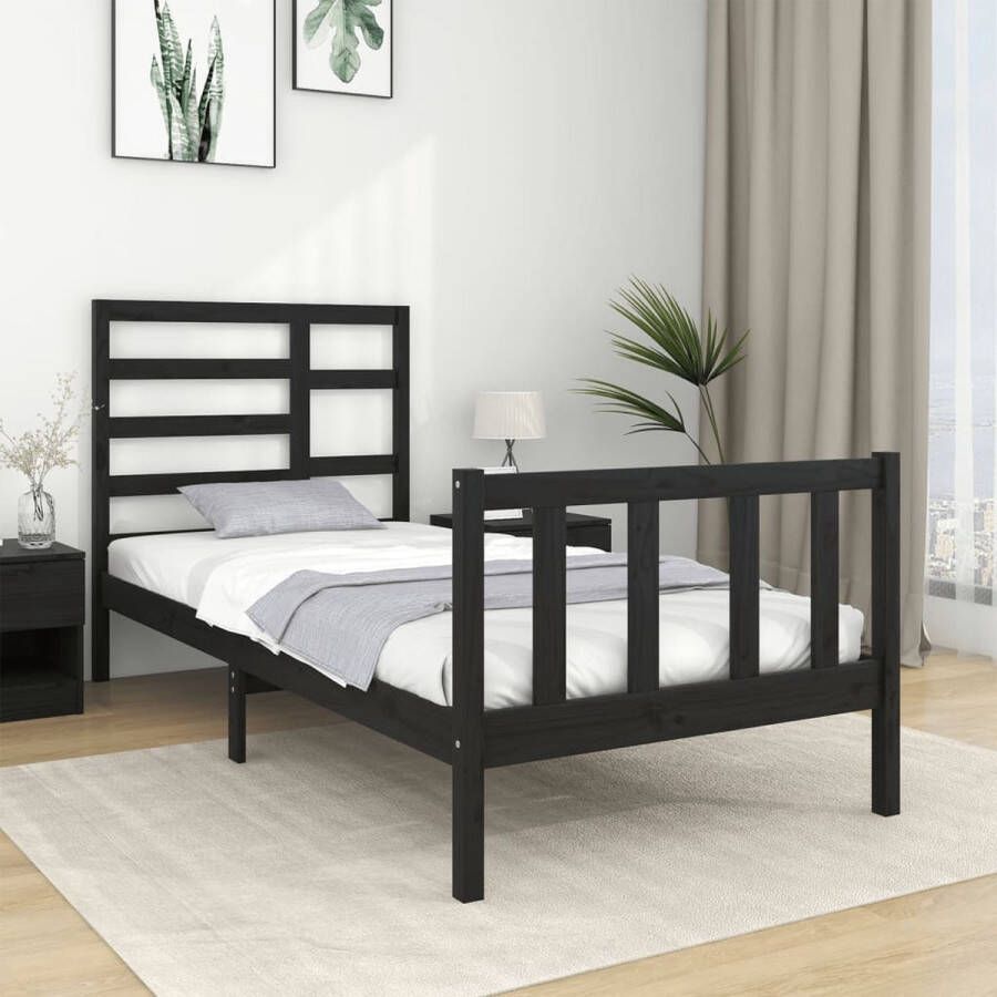VidaXL -Bedframe-massief-hout-zwart-75x190-cm-2FT6-Small-Single - Foto 1