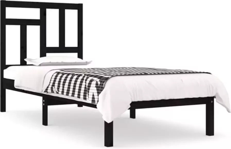 VidaXL -Bedframe-massief-hout-zwart-75x190-cm-2FT6-Small-Single