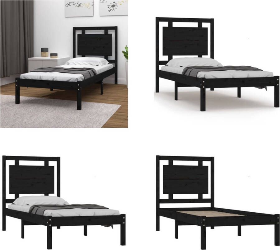 VidaXL Bedframe massief hout zwart 75x190 cm 2FT6 Small Single Bedframe Bedframes Eenpersoonsbed Bed - Foto 11