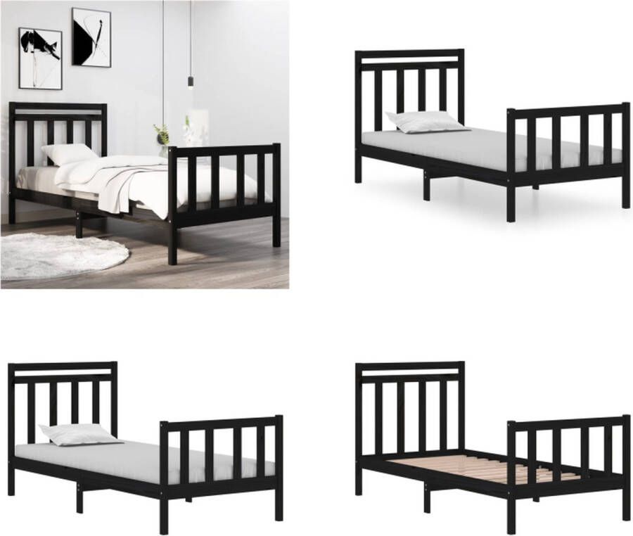 VidaXL Bedframe massief hout zwart 75x190 cm 2FT6 Small Single Bedframe Bedframes Eenpersoonsbed Bed - Foto 15