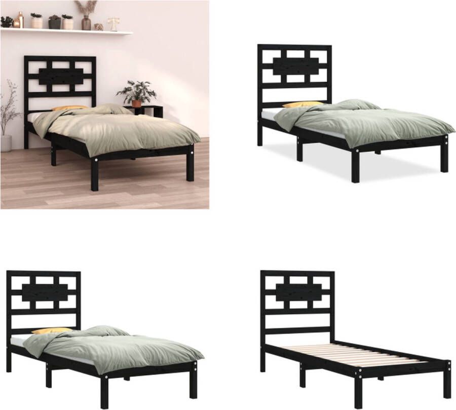 VidaXL Bedframe massief hout zwart 75x190 cm 2FT6 Small Single Bedframe Bedframes Eenpersoonsbed Bed - Foto 10