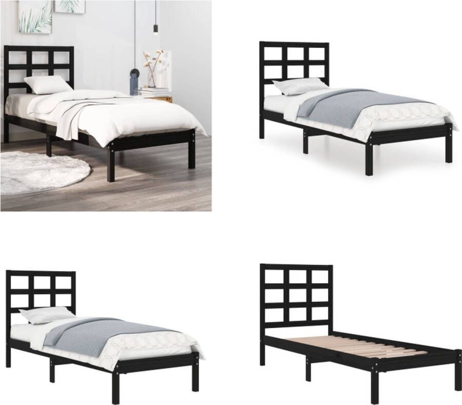 VidaXL Bedframe massief hout zwart 75x190 cm 2FT6 Small Single Bedframe Bedframes Eenpersoonsbed Bed