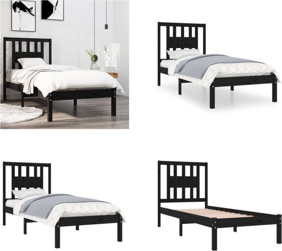 vidaXL Bedframe massief hout zwart 75x190 cm 2FT6 Small Single Bedframe Bedframes Eenpersoonsbed Bed