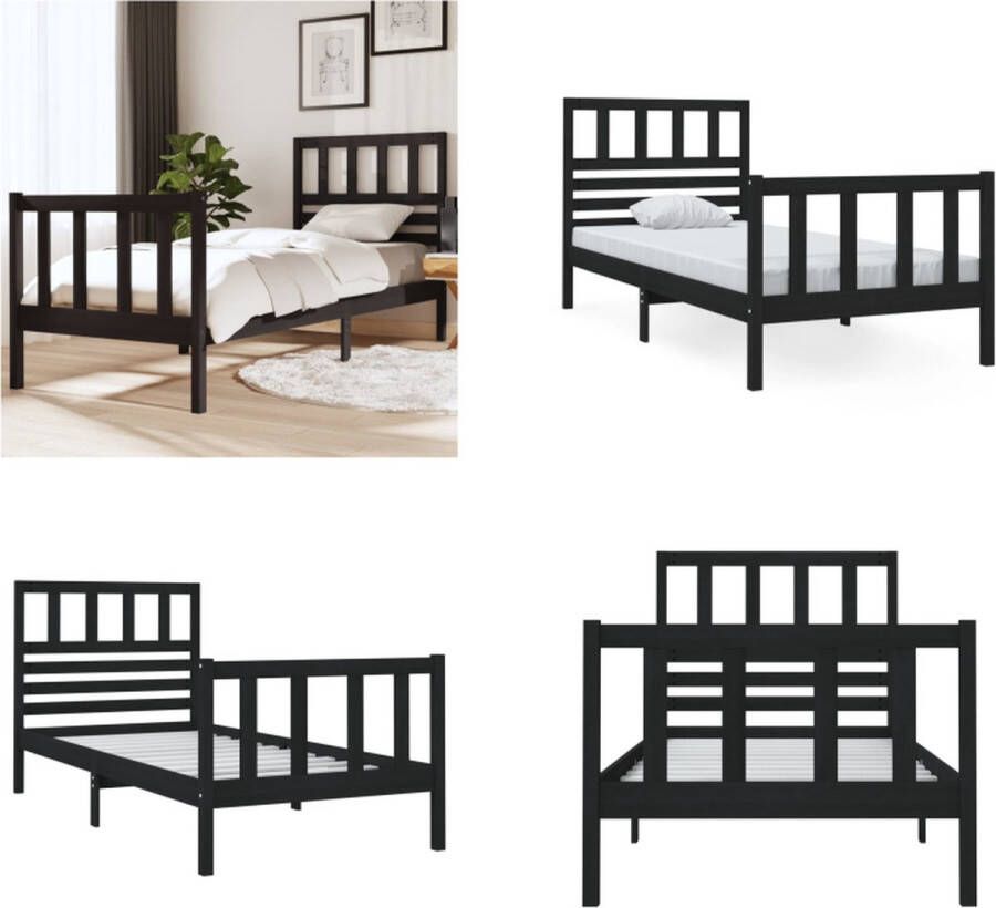 VidaXL Bedframe massief hout zwart 75x190 cm 2FT6 small single Bedframe Bedframes Eenpersoonsbed Bed