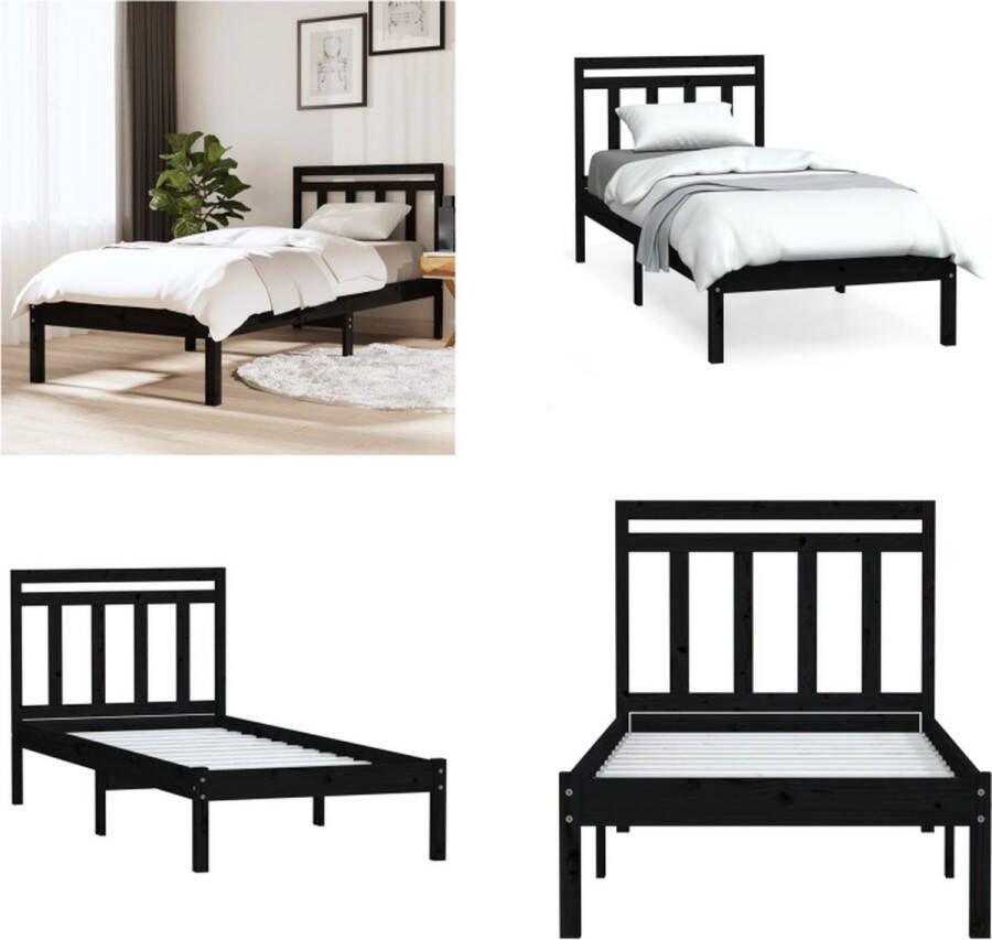 vidaXL Bedframe massief hout zwart 75x190 cm 2FT6 small single Bedframe Bedframes Eenpersoonsbed Bed