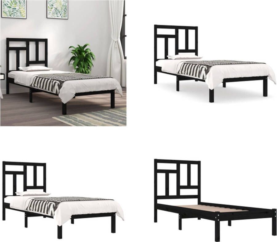 VidaXL Bedframe massief hout zwart 75x190 cm 2FT6 Small Single Bedframe Eenpersoonsbed Bed