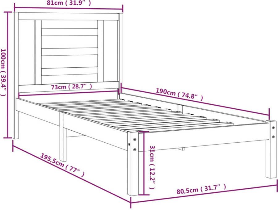 VidaXL -Bedframe-massief-hout-zwart-75x190-cm-2FT6-Small-Single