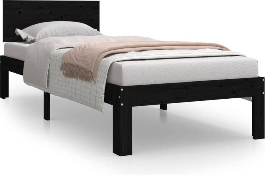 VidaXL -Bedframe-massief-hout-zwart-75x190-cm-2FT6-Small-Single