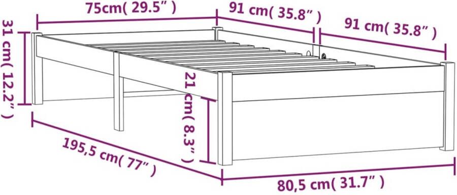 VidaXL -Bedframe-massief-hout-zwart-75x190-cm-2FT6-Small-Single
