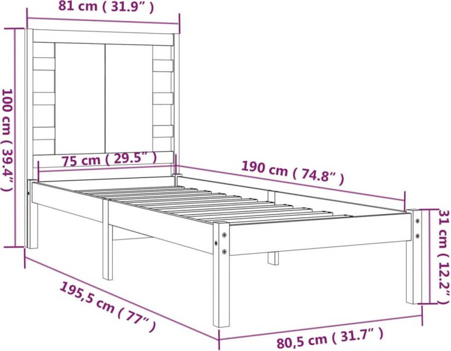 VidaXL -Bedframe-massief-hout-zwart-75x190-cm-2FT6-Small-Single - Foto 5