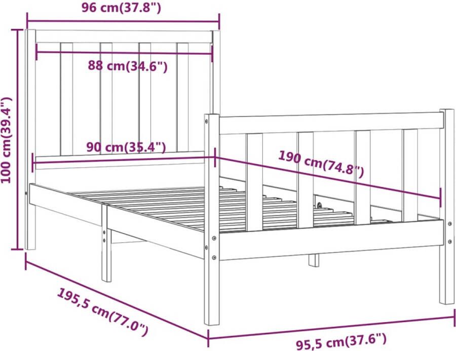 VidaXL -Bedframe-massief-hout-zwart-90x190-cm-3FT-Single - Foto 2