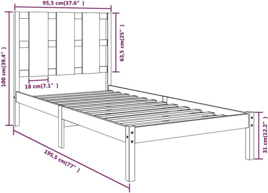 VidaXL -Bedframe-massief-hout-zwart-90x190-cm-3FT-Single - Foto 2