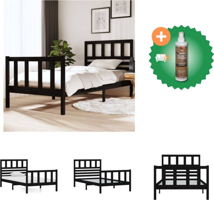 VidaXL Bedframe massief hout zwart 90x190 cm 3FT single Bed Inclusief Houtreiniger en verfrisser