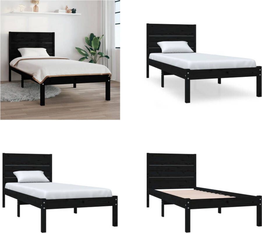 vidaXL Bedframe massief hout zwart 90x190 cm 3FT Single Bedframe Bedframes Eenpersoonsbed Bed