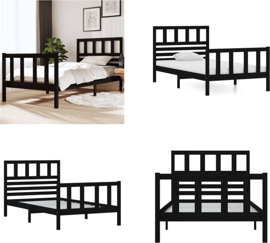 VidaXL Bedframe massief hout zwart 90x190 cm 3FT single Bedframe Bedframes Eenpersoonsbed Bed