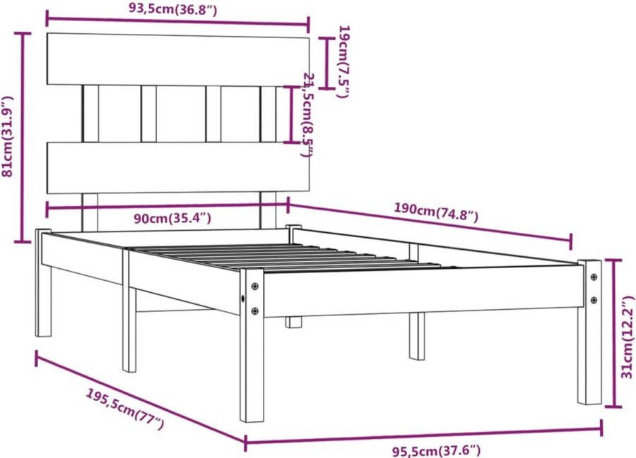 VidaXL -Bedframe-massief-hout-zwart-90x190-cm-3FT6-Single - Foto 2