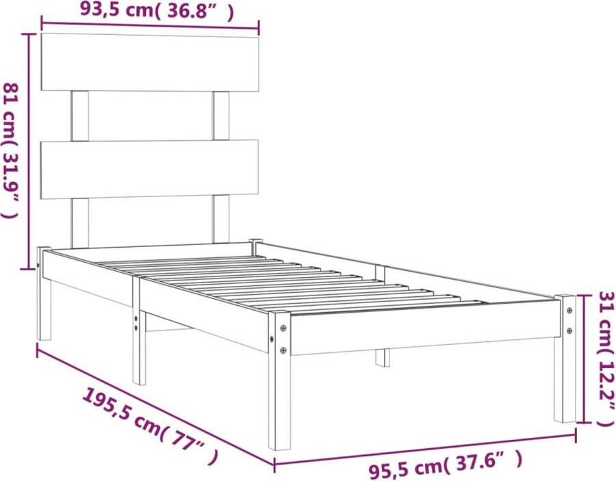 VidaXL -Bedframe-massief-hout-zwart-90x190-cm-3FT6-Single - Foto 1