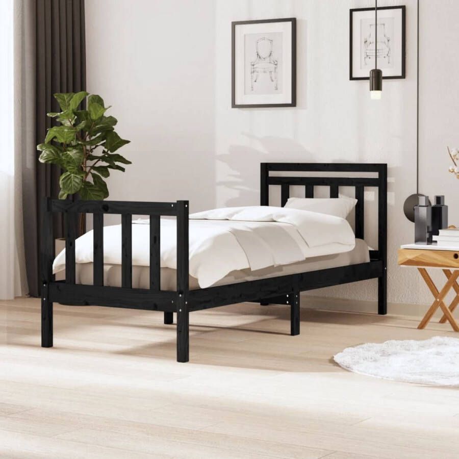 VidaXL -Bedframe-massief-hout-zwart-90x190-cm-3FT6-Single - Foto 1