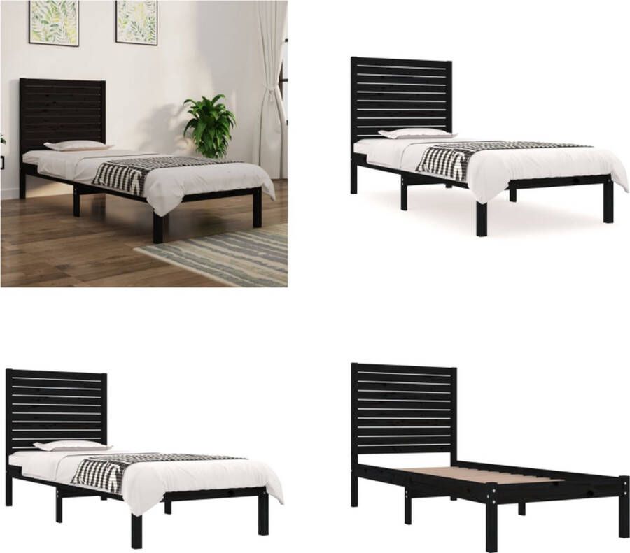 VidaXL Bedframe massief hout zwart 90x190 cm 3FT6 Single Bedframe Bedframes Eenpersoonsbed Bed