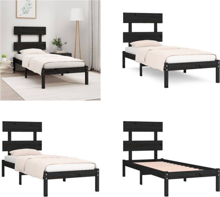 vidaXL Bedframe massief hout zwart 90x190 cm 3FT6 Single Bedframe Bedframes Eenpersoonsbed Bed